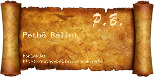 Pethő Bálint névjegykártya